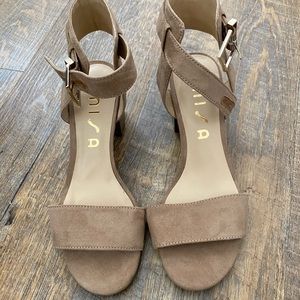 Unisa Nude Suede Block Heels